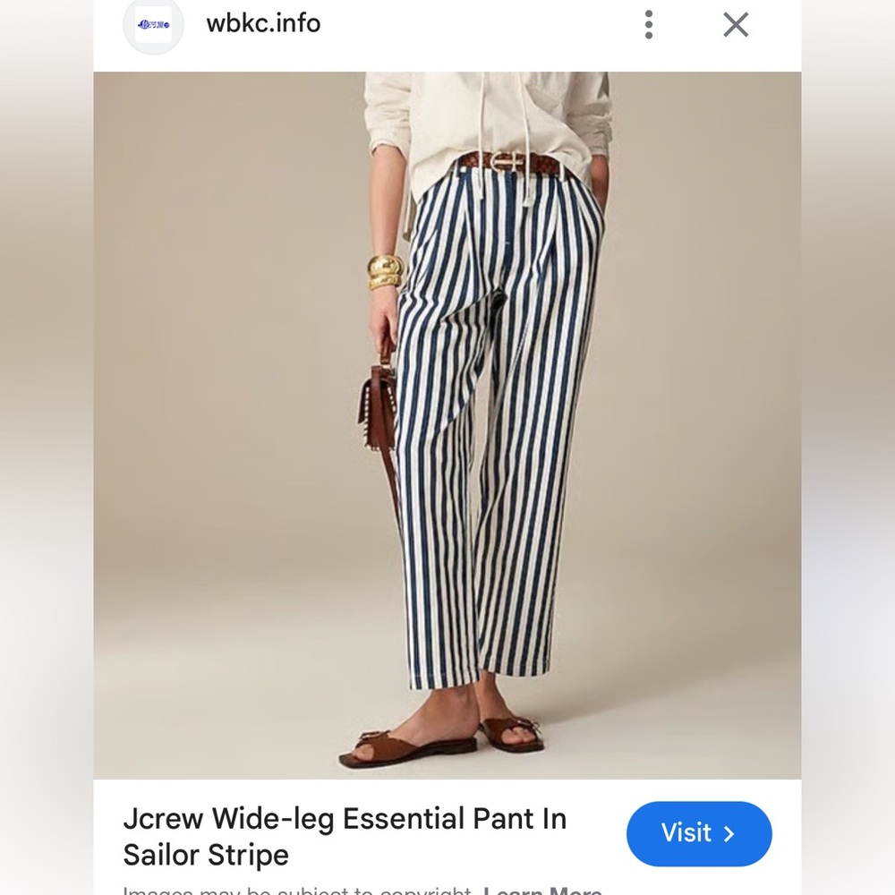 J. Crew Blue and White Sailor Stripe Wide Leg pant